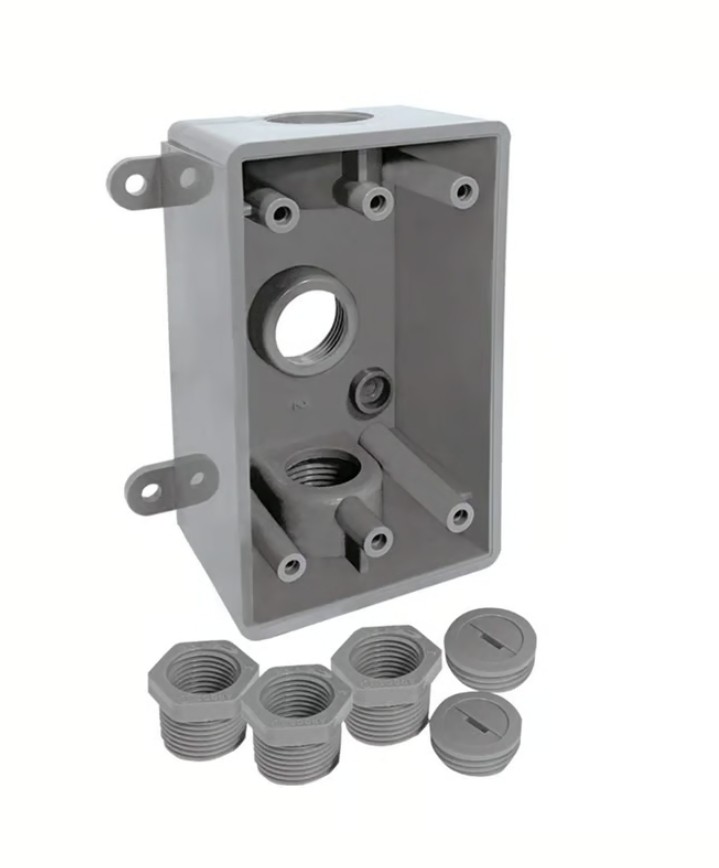 Caja Rectangular No Metálica 3 Orificios Roscados de 1/2¿ o 3/4¿ Gris