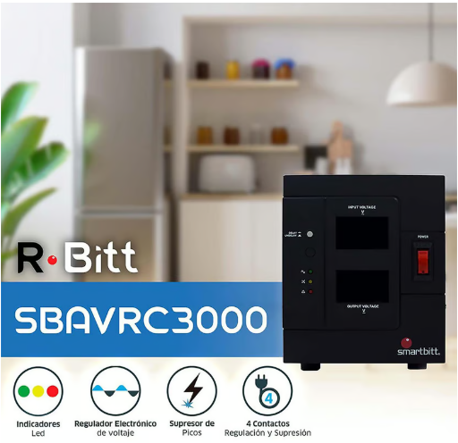Smartbitt Regulador 3000VA/2000 Watts, 4 contacto