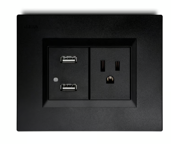 Contacto Mixto Amer. + 2 Puertos Usb de 2.1 Amp con Placa Negra