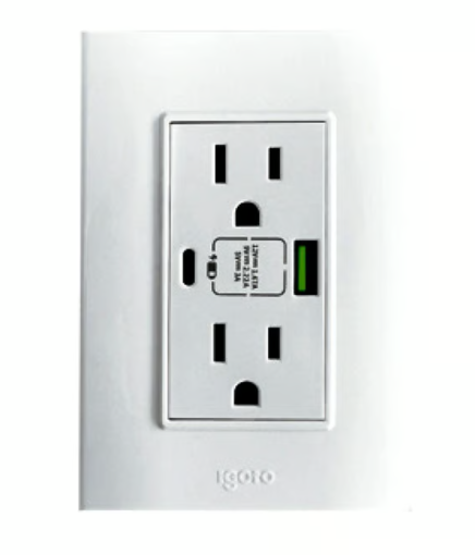 Placa Armada Contacto Duplex + USB + USB-C, Blanco Lugano