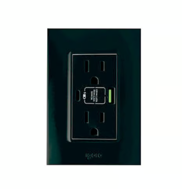 Placa Armada Contacto Duplex + USB + USB-C, Negro Lugano