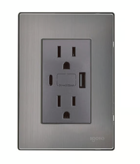 Placa Inox Contacto Duplex + USB + USB-C, Oxford