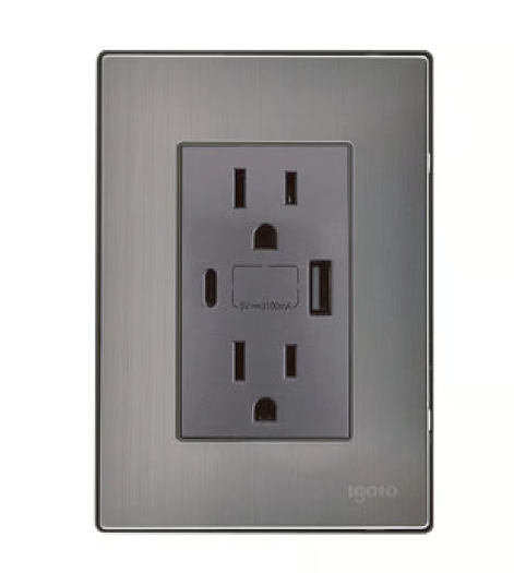 Placa Inox Contacto Duplex + USB + USB-C, Oxford