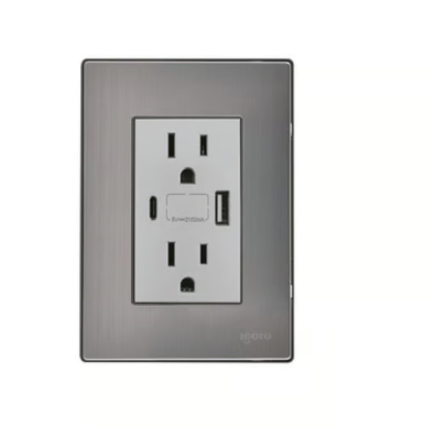 Placa Inox Contacto Duplex + USB + USB-C, Plata