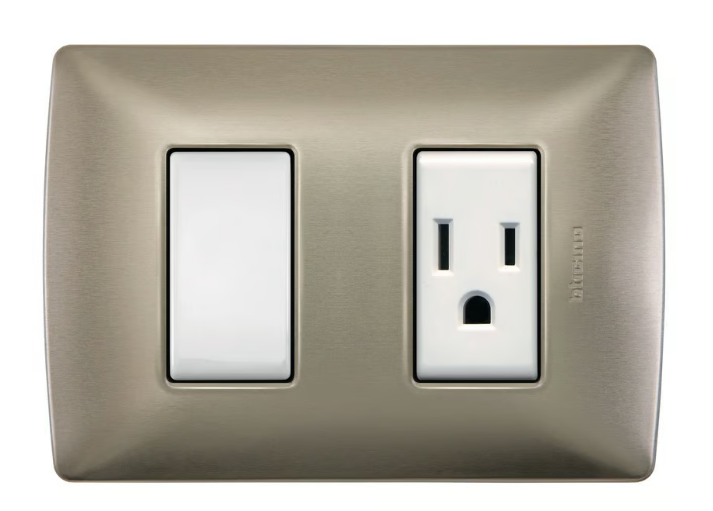 Placa Perla 1 Interruptor Sencillo 1 Toma Protegida 2P+T y 1 FP