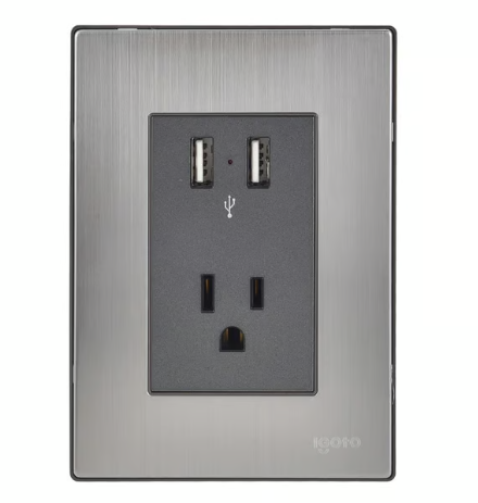 Placa Inox Toma De 2 Usb De 2.1A Y 1Cont