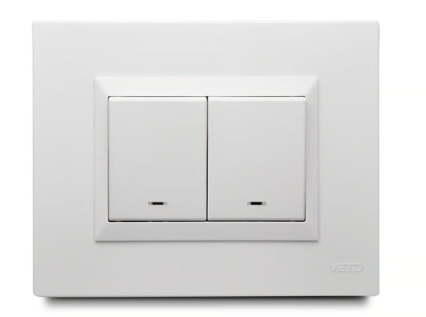 Apagador Esc. Doble 16 Amp con Luz Piloto + Placa Decorativa Blanco