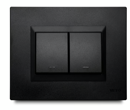 Apagador Doble 16 Amp con Luz Piloto + Placa Decorativa Negro