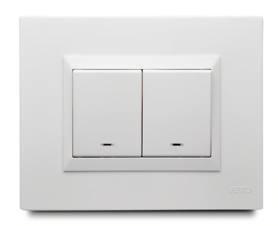 Apagador Doble 16 Amp con Luz Piloto + Placa Decorativa Blanco