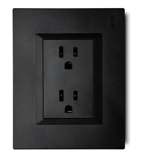 Contacto Doble Americano de 15 Amp Armado con Placa Decorativa Negro