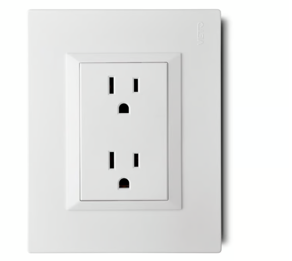 Contacto Doble Americano de 15 Amp Armado con Placa Decorativa Blanco