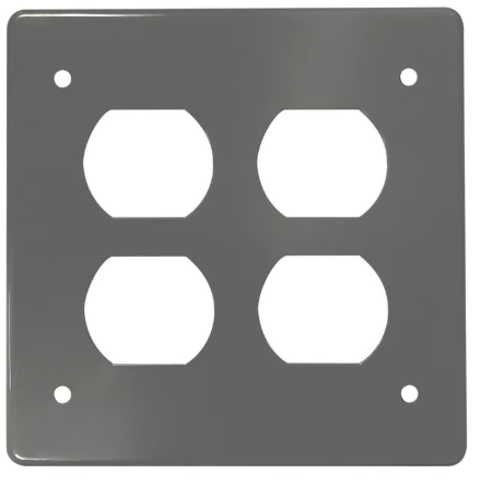 Tapa No Metálica Pesada Cuadrada para 2 Tomas Dobles Gris