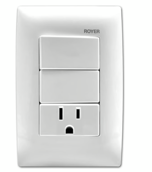 Placa con 1 Toma corriente 2P+TY2 + 2 interruptores sencillo Blanco