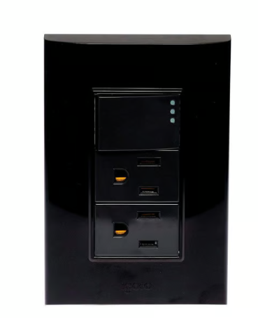 Placa Armada 3 Modulos +Apagador y 2 Contactos, Negro Lugano