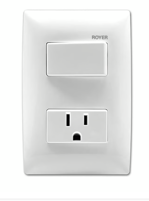 Placa con 1 Interruptor + 1 Toma Corriente Sencillo 2P+T Blanco
