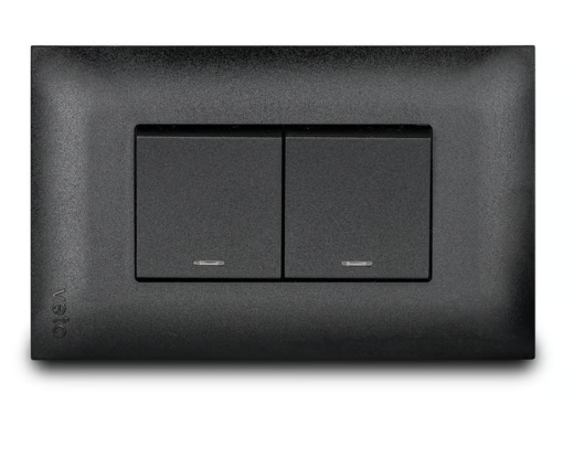 Apagador Doble de 15 Amp con Luz Piloto Armado con Placa Vive Negro