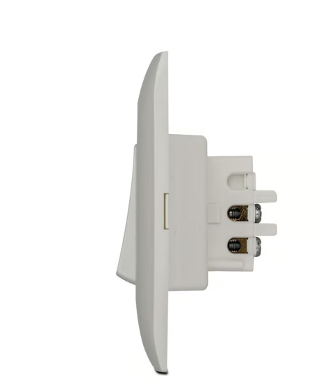 Apagador doble de 15 Amp con luz piloto, armado con placa vive, color blanco