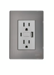 Placa Inox Contacto Duplex + USB + USB-C, Plata