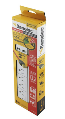 Supresor Sanelec Blanco 6 Entradas 2 USB 450Jl