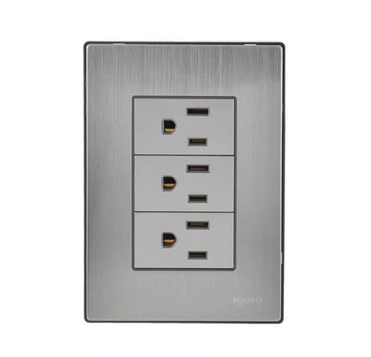 Placa Inox Con 3 Contactos De 1 Modulo