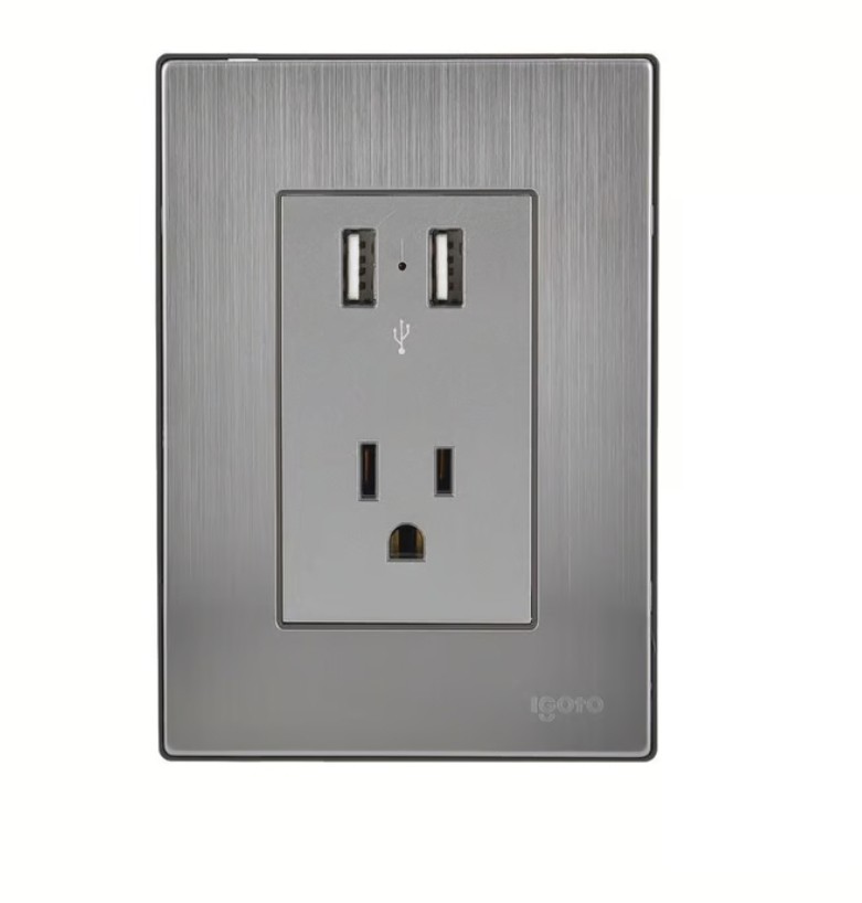 Placa Inox 2 Tomas Usb De 2,1A Y 1 Cont