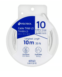 Carrete con 10 m de Cable THHW-LS 10 AWG Blanco, Volteck