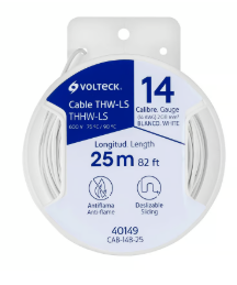 Carrete con 25 m de Cable THHW-LS 14 AWG Blanco, Volteck